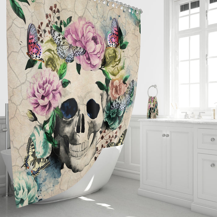 Vintage Floral Skull Shower Curtain