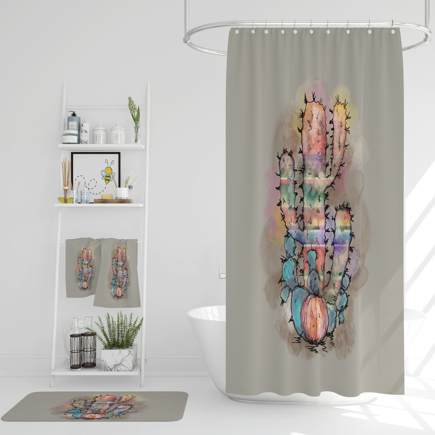 Southwest Cactus Shower Curtain Build A Bathroom Set Folk N Funky
