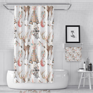 White Woodland Boho Animals Shower Curtain, Bath Mat & Towels Bathroom Decor