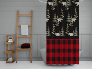 The Plaid Rustic Woodland Bears Shower Curtain 