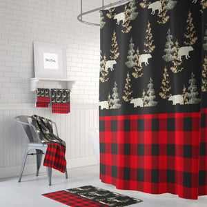 The Plaid Rustic Woodland Bears Shower Curtain 